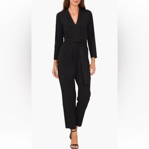 Nordstrom Halogen Black Belted Long Sleeve Tie Waist Jumpsuit XS 0 2 Structured